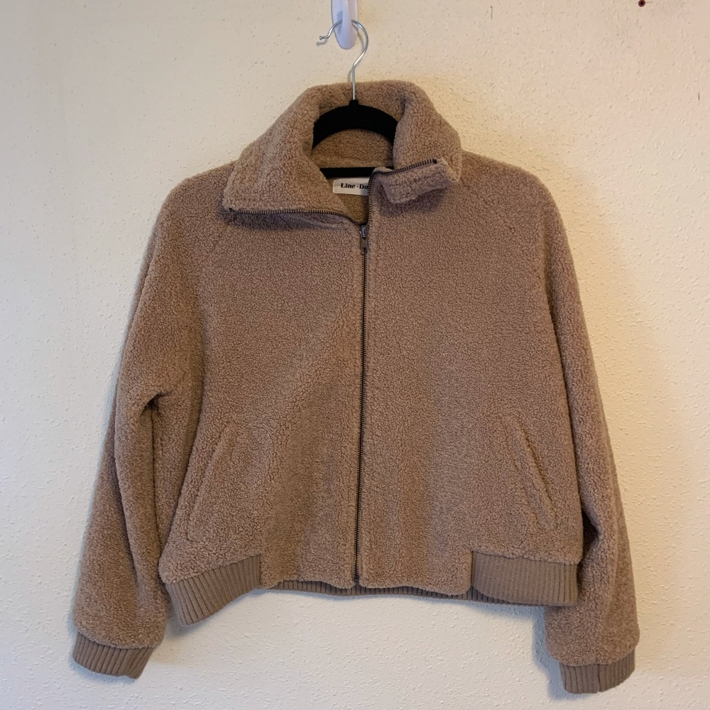 Line + Dot Light Brown Teddy Bomber Jacket